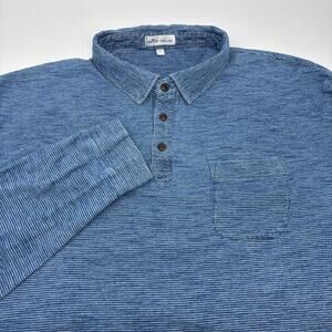 Peter Millar Mens 2XL Blue White Striped Long Sleeve Cotton Polo Shirt